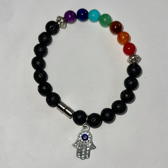 Chakra Bracelet , with Black lave beads. - Picture 2 of 3
